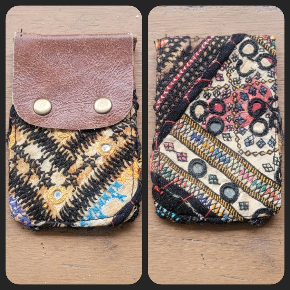 👽🌋 Free People Boho Embroidered Repurposed vtg banjara Wallet Card Case